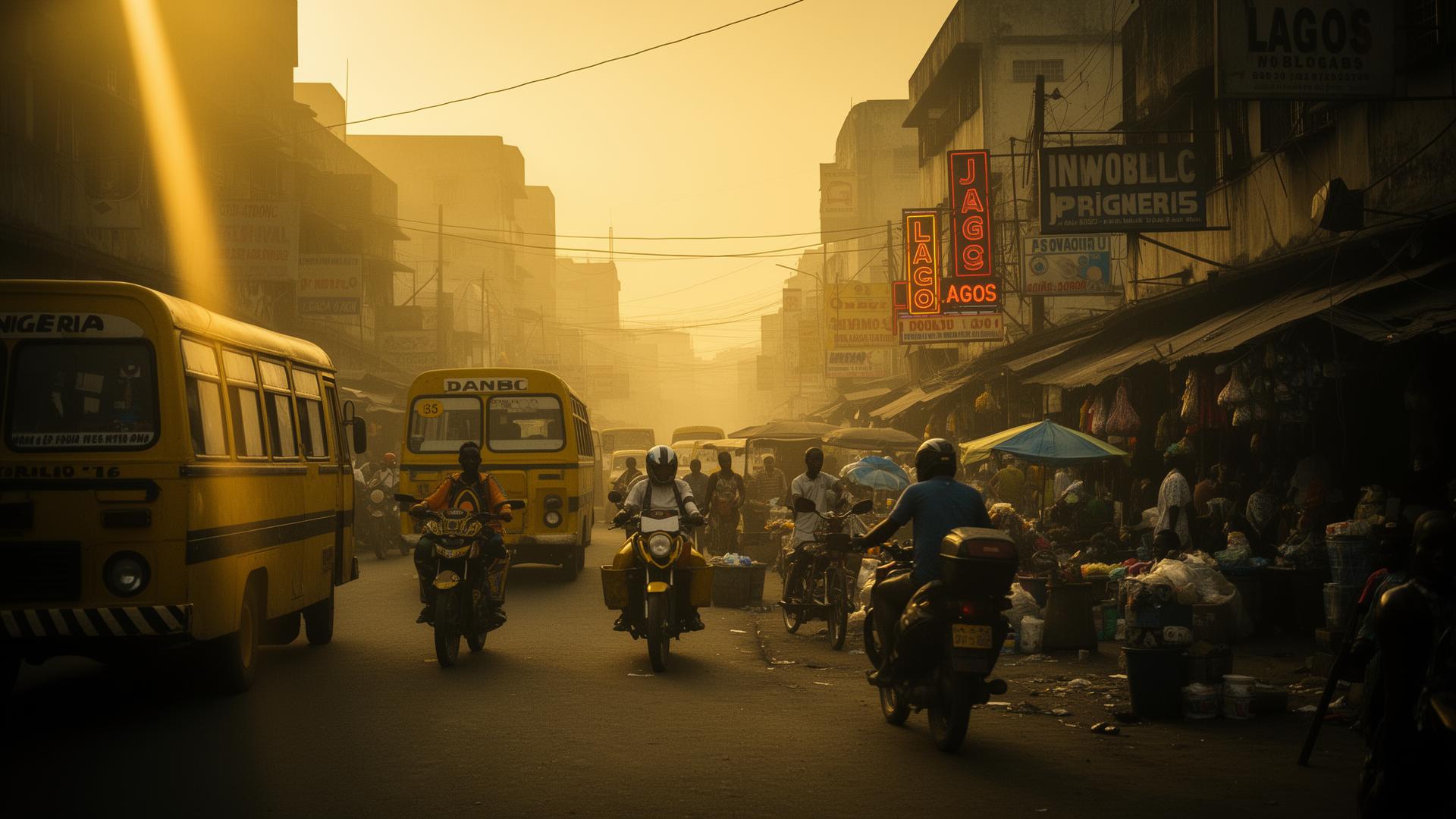 Lagos street at golden hour